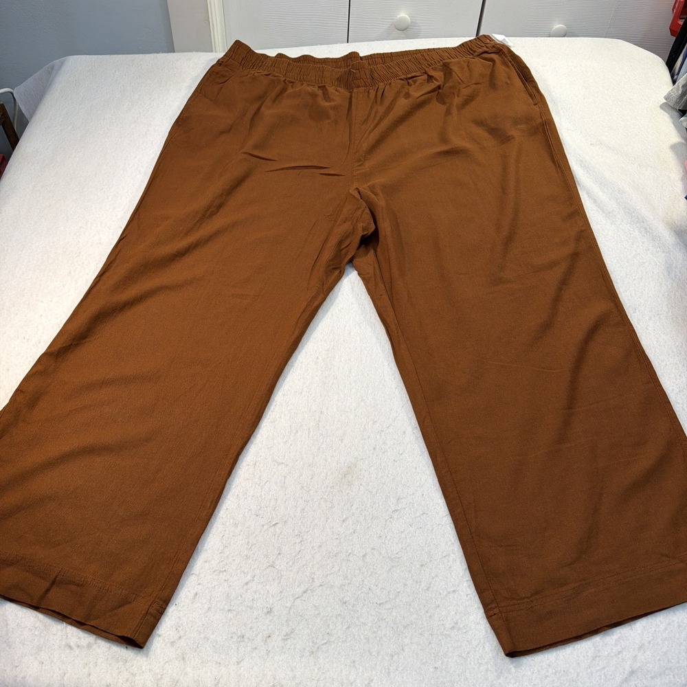 Old Navy Solid Brown High Rise Wide Leg Women Pants Linen Blend NWT 3X